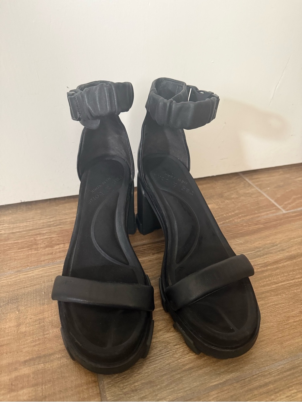 rag & bone Black Ankle-Strap Chunky Heel Sandals